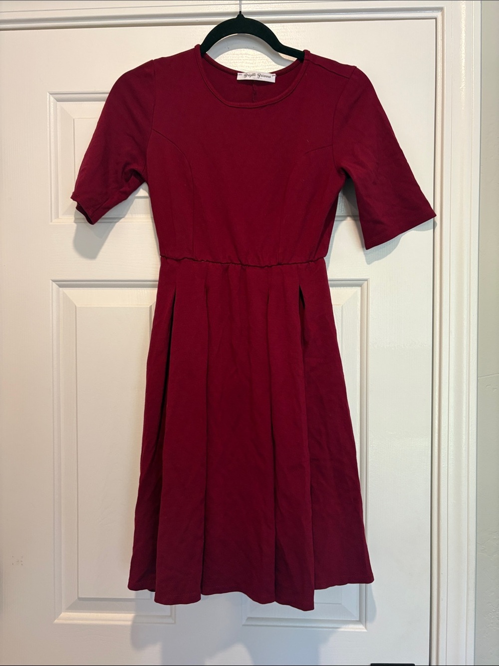 Brigitte  Brianna  Burgundy Knit Fit-and-Flare Dress - womens